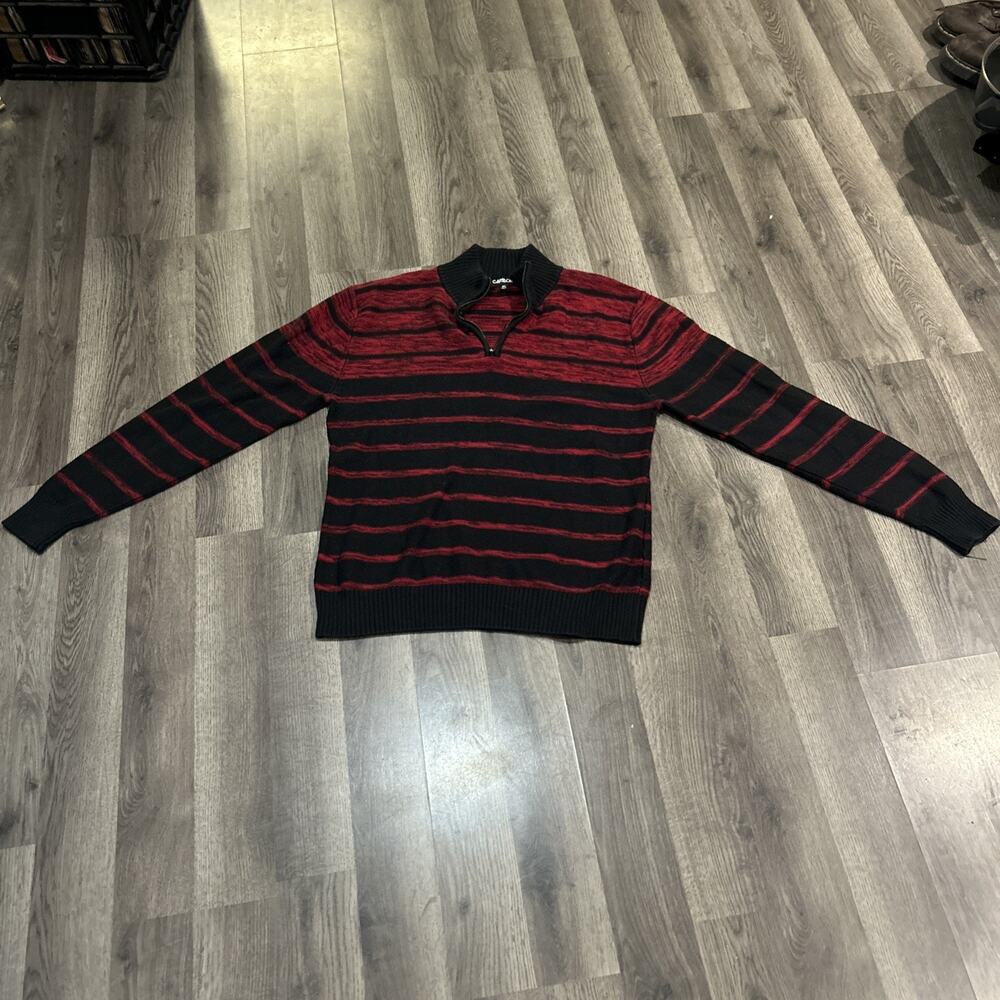 Men’s XL Carbon Red & Black Striped Quarter Zip Pullover